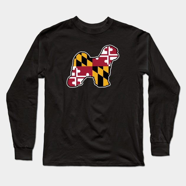 Tibetan Terrier Silhouette with Maryland Flag Long Sleeve T-Shirt by Coffee Squirrel